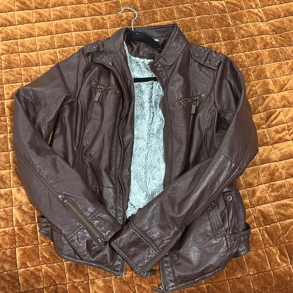 Dark Brown Leather Bomber Jacket
